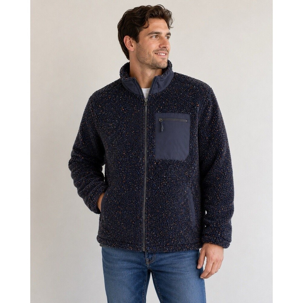 NWT Mountain and Isles Sherpa Fleece Navy Blue Jacket Mens M Lined Full Zip